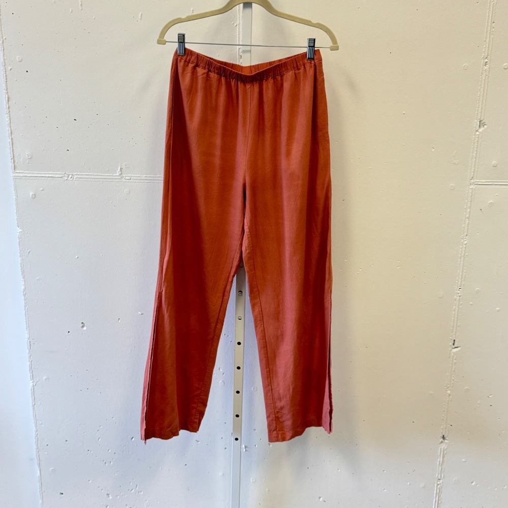 Things Between Terracotta Rust Linen Blend Side Slit Pants Medium Summer Boho